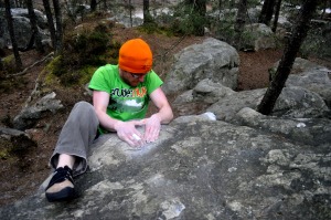 The classic boulder look of t-shirt and hat... you don't need a baselayer because you never sweat enough to warrant one. 